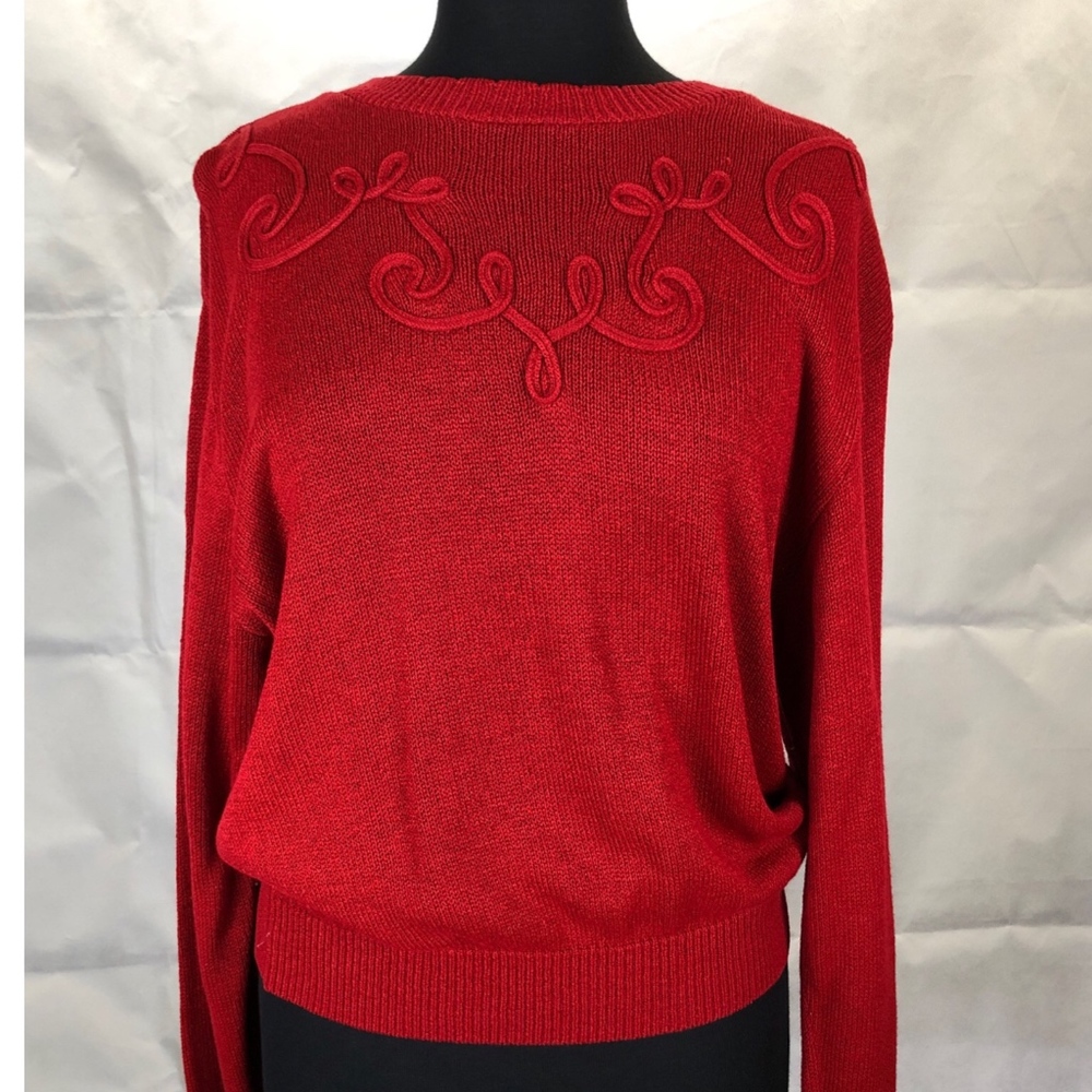 Southern Lady  Womens Slip Over Embellishment Front Red Sweater